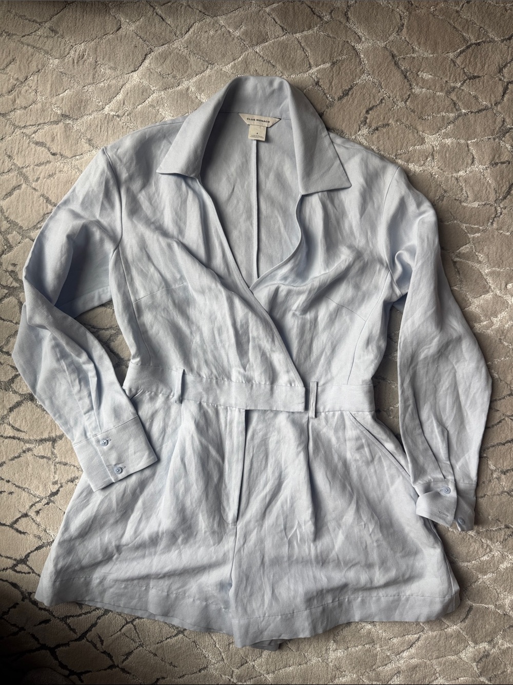 Club Monaco Pale Blue Linen-Blend Belted Blazer